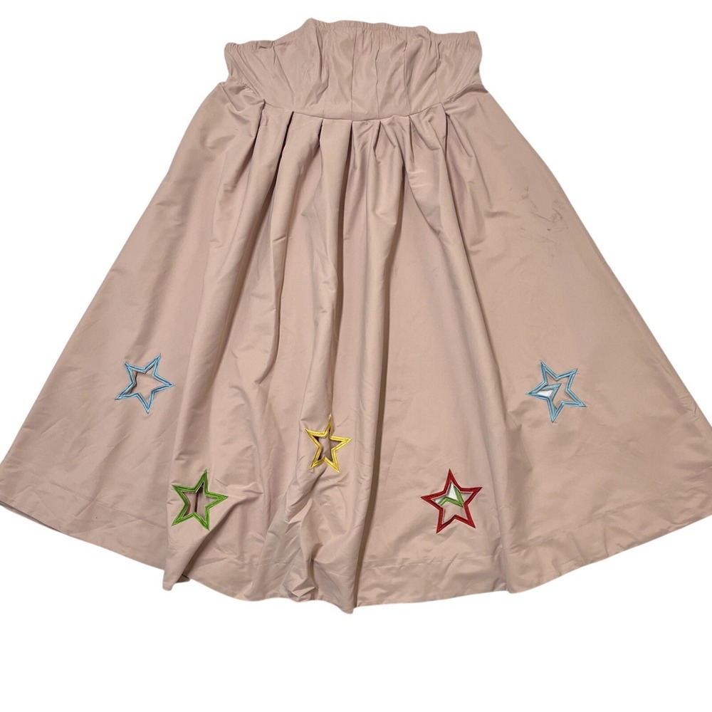 Womens 3X‎ Retro Swing Dress Pink Strapless Smocked Full Skirt Midi Star Cut Out